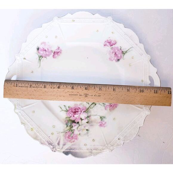 Antique RS Prussia Porcelain White Cake Plate Pink Roses Gold Accents 11.25” - Picture 9 of 9